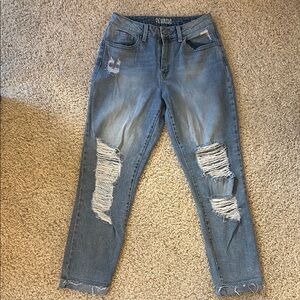 Rewash Women's Ripped Super High Rise Mom Jeans - Light Blue